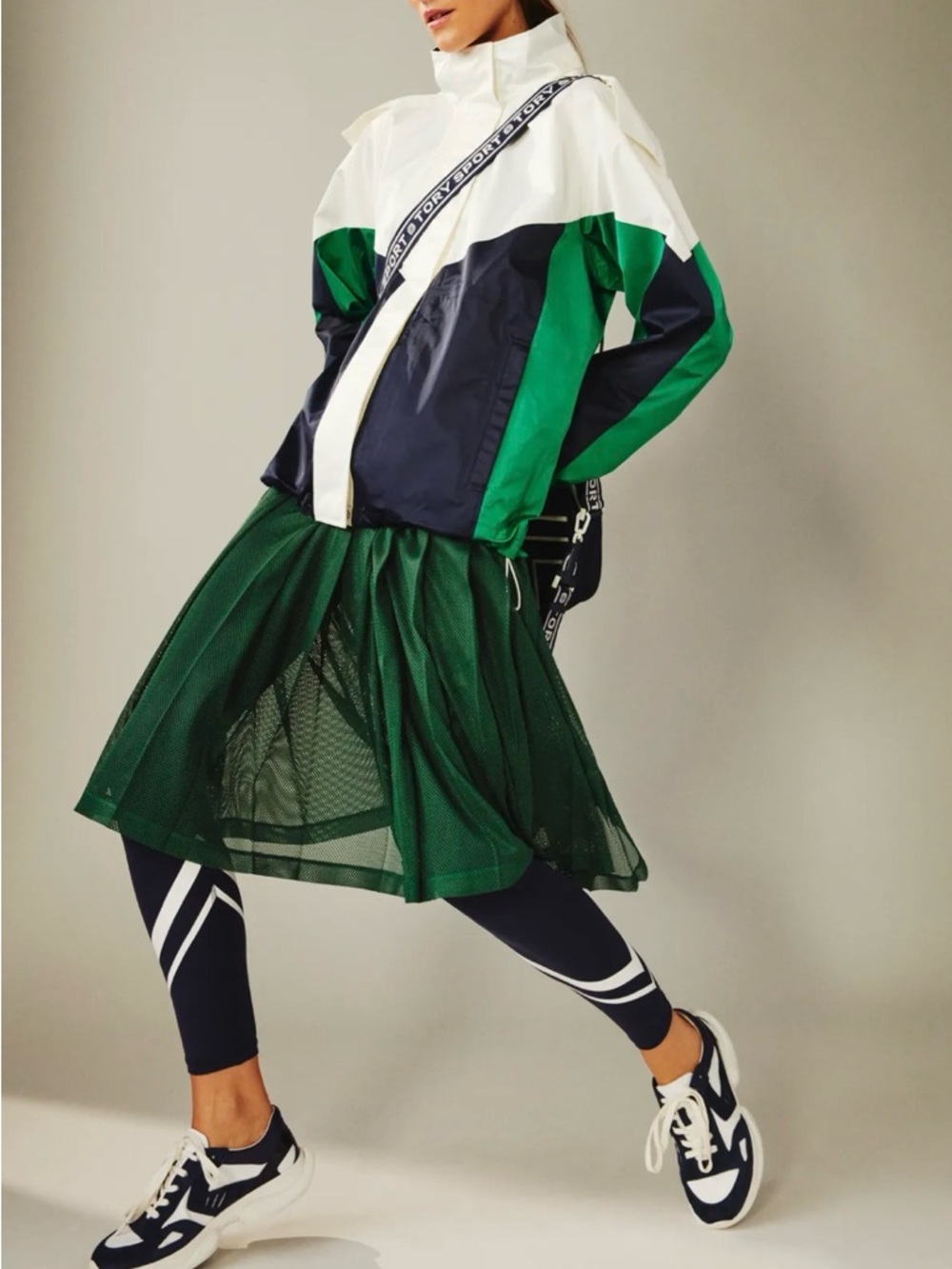 Tory Sport Green Mesh Pleated Midi Skirt
*NWT